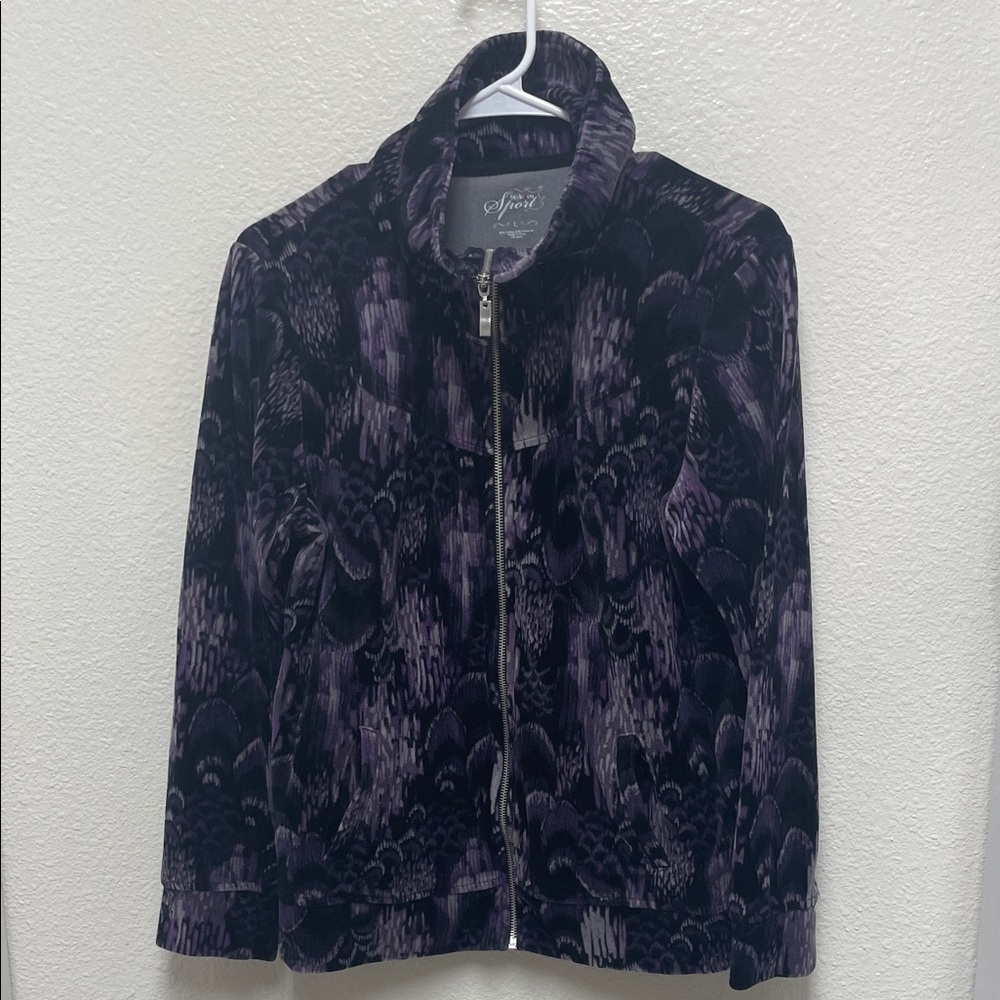 Style & Co Large Women's Purple Velour Cotton Zip Up Jacket with Pockets